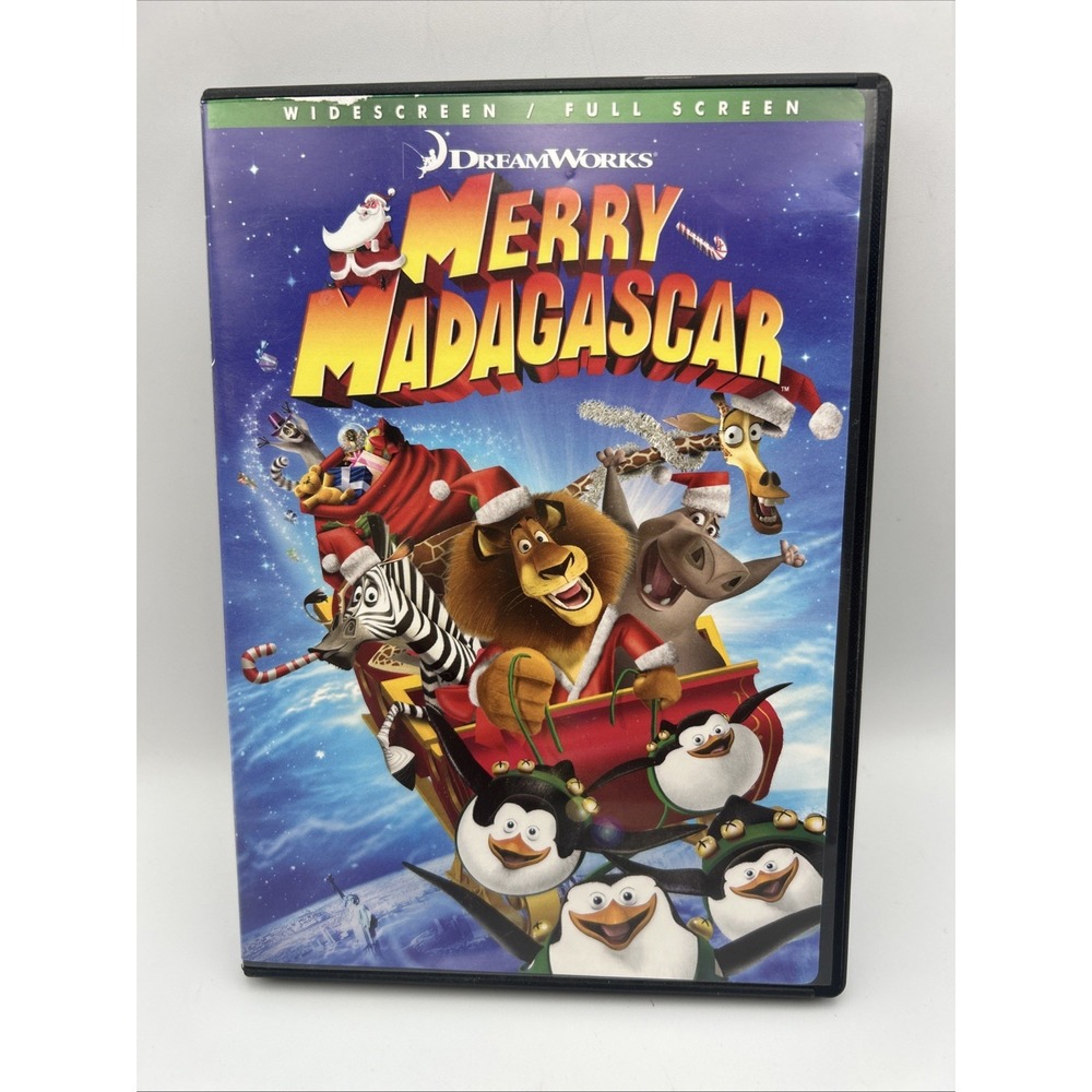 Merry Madagascar DVD Christmas Lion Zebra Penguins Funny Santa Island Y2K 2009